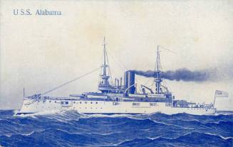 USS "ALABAMA", IILUSTRATED OFFSET PRINT ON CARDBOARD
