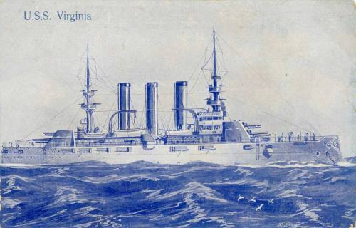 USS "VIRGINIA", ILLUSTRATED OFFSET PRINT ON CARDBOARD