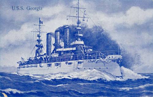 USS "GEORGIA", ILLUSTRATED OFFSET PRINT ON CARDBOARD