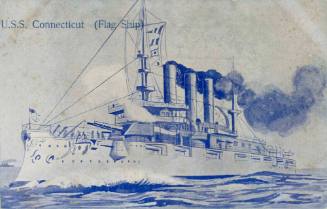 USS "CONNECTICUT" (FLAG SHIP), ILLUSTRATED OFFSET PRINT ON CARDBOARD