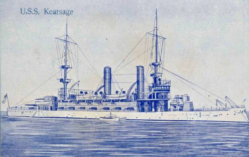 USS "KEARSAGE", ILLUSTRATED OFFSET PRINT ON CARDBOARD