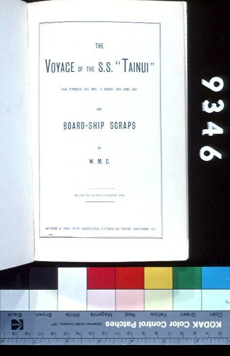 Voyage of the SS TAINUI from Plymouth to Hobart 21 May-30 June 1887