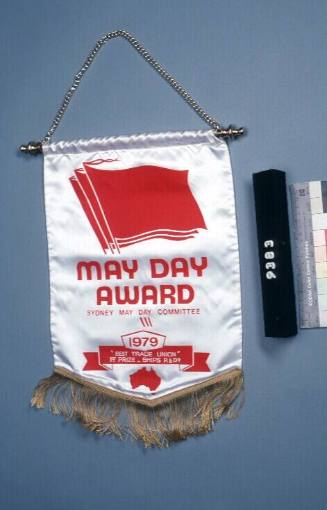 Miniature banner from May Day award Sydney May Day committee 1979 for best trade union 1st prize - ships P&D