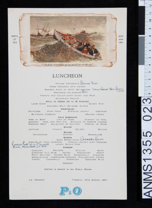 First class luncheon menu from SS ARCADIA