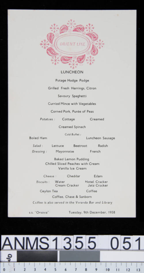 Luncheon menu from SS ORSOVA