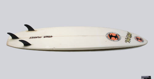 Surfboard bitten by shark