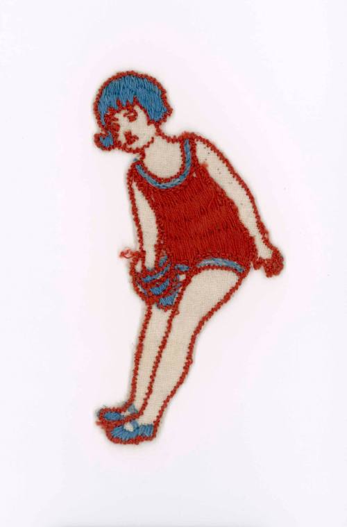 Girl with beach bucket - swimwear embroidered badge