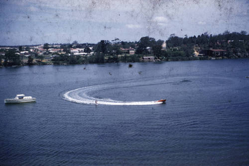 Speedboat and water skier on the Shoalhaven slide