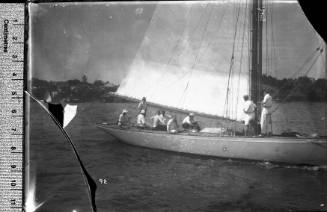 View of a sloop's crew on Sydney Harbour