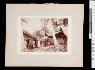 Village scene with missionaries and locals of the Shortland Islands