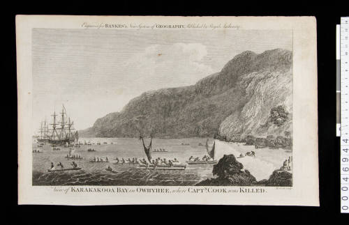 View of Karakakooa Bay in Owhyhee, where Captn Cook was killed