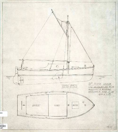 Lars Halvorsen & Sons plan of a rig and deck of 23 foot Island launch