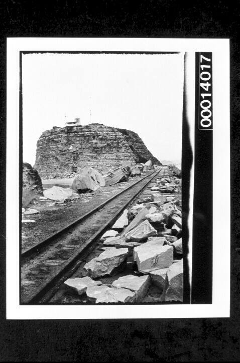 View of railway line and Nobbys Head Lighthouse, Newcastle