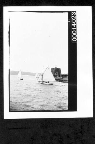 Cutter under sail near Fort Denison, Sydney Harbour