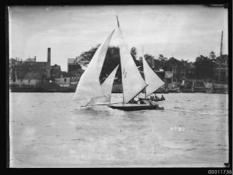 Sloops sailing near shoreline, Sydney Harbour