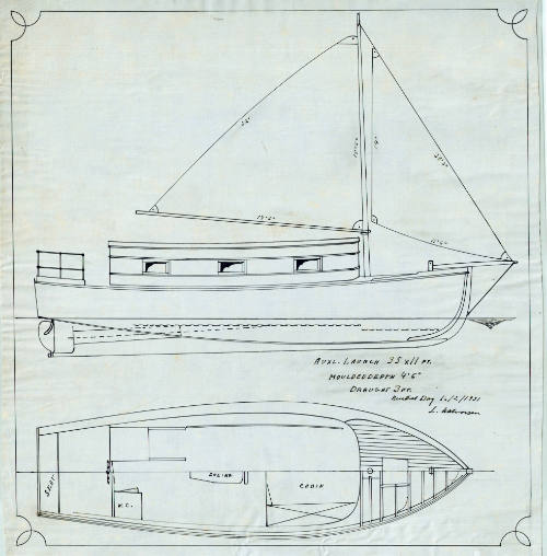 Sail and arrangement plan of a 35 ft auxiliary launch