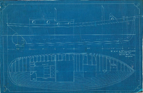 General arrangement plan of a ketch-rigged mission boat