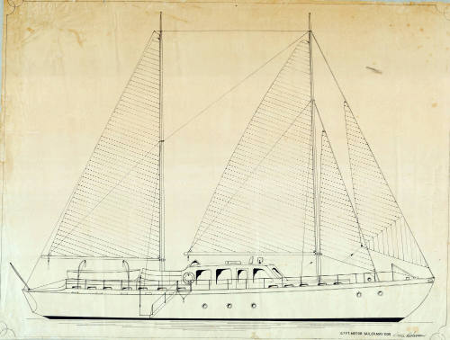 Sail and arrangement plan of a proposed 67 foot motor sailer