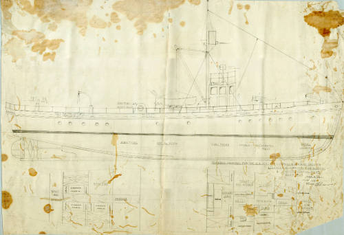 General arrangement plan of a proposed minesweeper and trawler