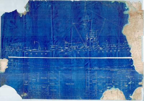 General arrangement plan of a proposed minesweeper and trawler