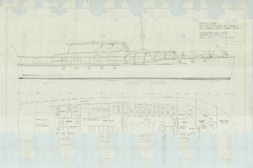 Tentative general arrangement sketch for the twin screw day cruiser ISLAND GYPSY