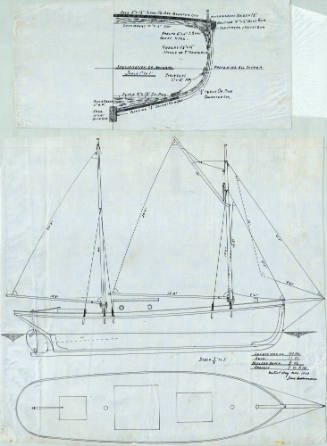 Sail and arrangement plan of 40ft ketch-rigged auxiliary vessel