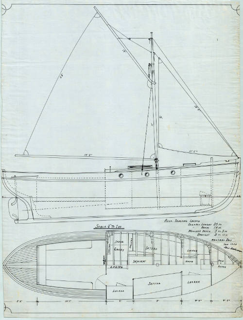 Sail and arrangement plan of an auxiliary seagoing launch