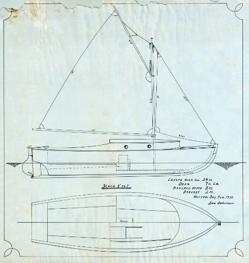 Sail and arrangement plan of a 24 foot auxiliary sailing vessel