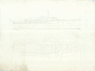 General arrangement plan of a 43 foot express bridge-deck motor cruiser