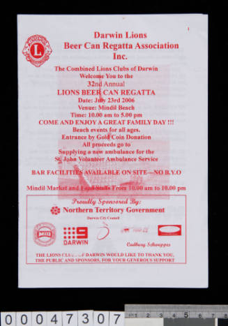 Darwin Lions Beer Can Regatta program for 23 July 2006