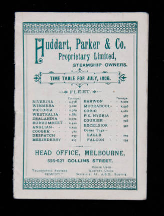 Huddart Parker & Co. timetable for July 1906