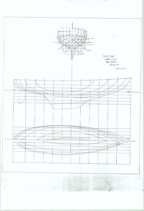 Copy of ANITRA lines plan signed by Trygve Halvorsen, 1956