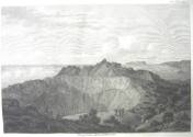 The crater on the summit of Mount Worroray, Owhyhee, with a distant view of the island of Mowee…