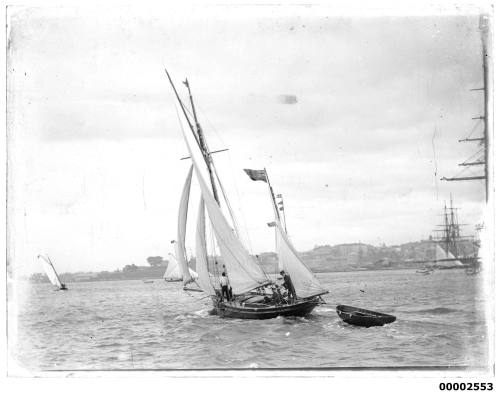 Racing yacht, possibly ISEA, sailing on Sydney Harbour