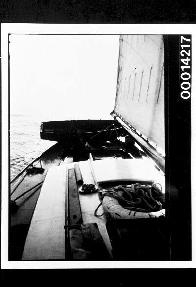 Dinghy at the stern of yacht UTIEKAH II at sea