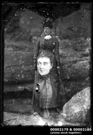 Two portraits of women from two glass plate negatives that have been stuck together