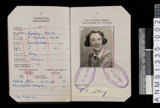 Commonwealth of Australia passport E48177, Mrs Phyllis Eunice Athey and her two sons, issued on 8 July 1953