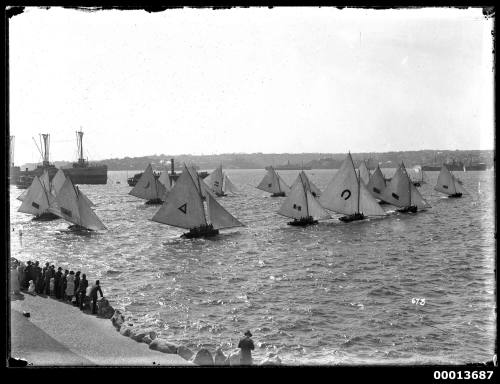 Start of an 18-footer Championship race on Sydney Harbour