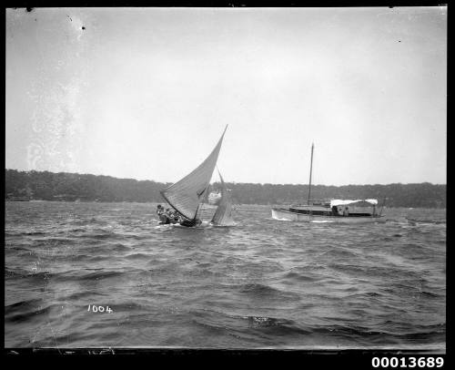 12-foot skiff WALLAROO and a motor launch on Sydney Harbour