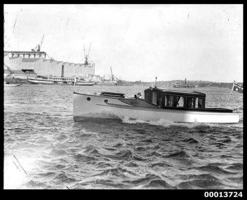 Motor launch near docklands, Sydney Harbour