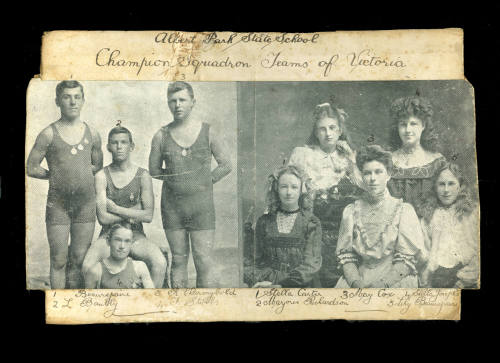 Photograph of Albert Park State School Champion squadron teams of Victoria, including Frank Beaurepaire