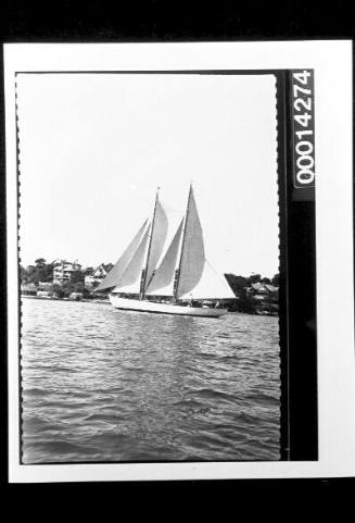 Port side view of yacht under sail