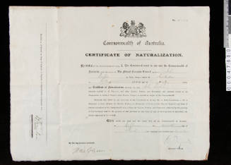 Australian naturalisation certificate for John Fisher