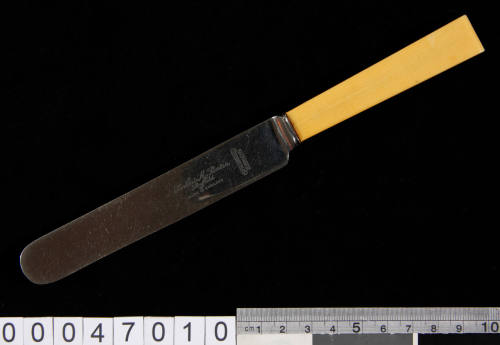 Knife with stainless steel blade and yellow handle