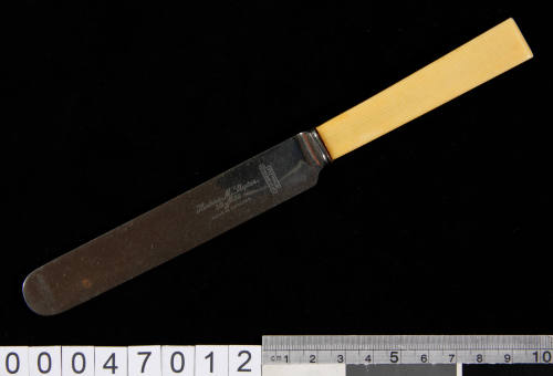 Knife with stainless steel blade and yellow handle