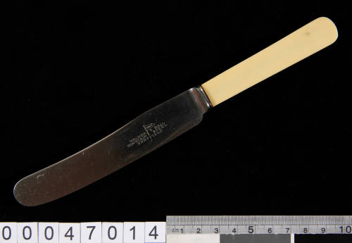 Knife with steel blade and yellow handle
