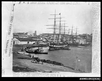 Paddle wheel ferry WARATAH, sailing ship GREAT VICTORIA and other vessels at western Circular Quay 1866