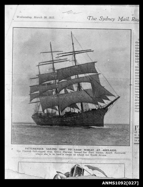 Photograph of a newspaper article about the ship GRACE HAWAR