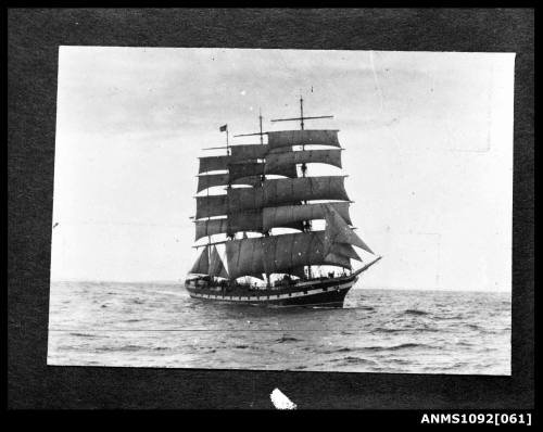 Fully rigged sailing ship, possibly MEDWAY, under sail