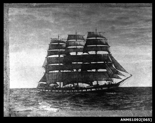 Fully rigged sailing ship, possibly MEDWAY, underway